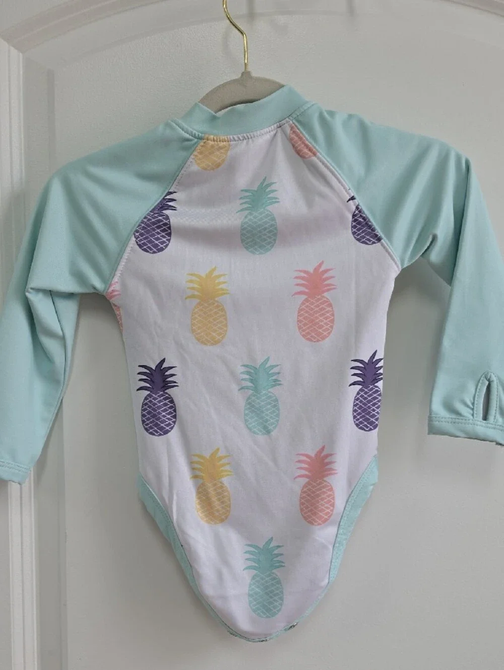 Girls' Long-Sleeve Pineapple One-Piece Swimsuit - Light Mint